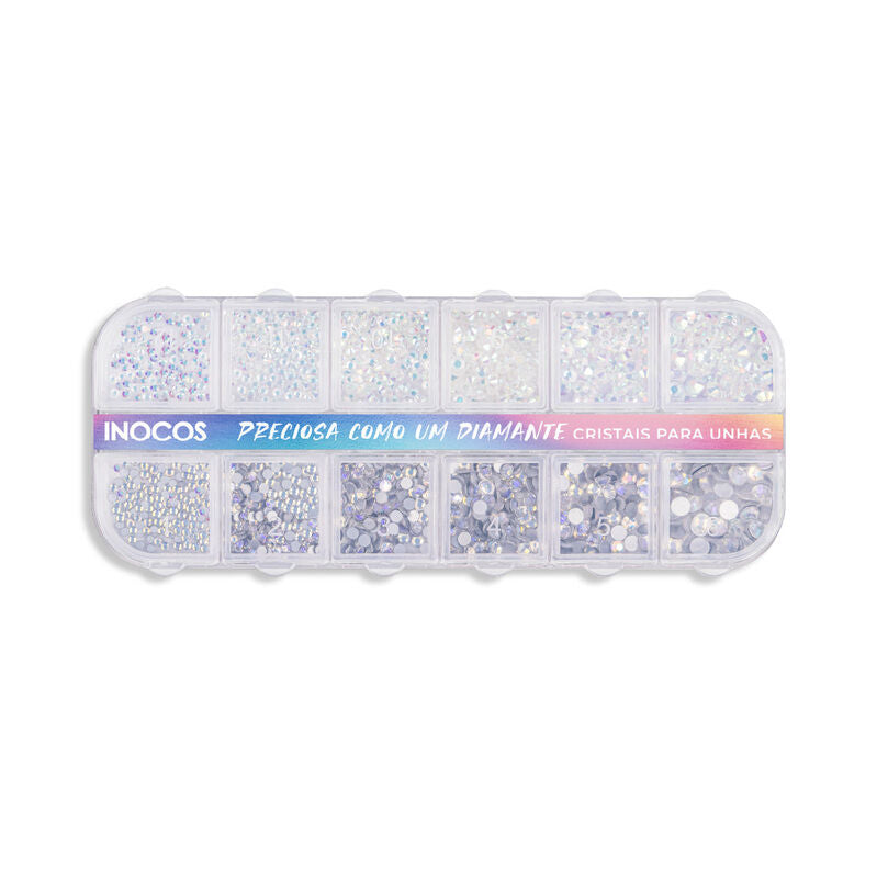 CRISTAIS PARA UNHAS - BRANCO E PRATA  HOLOGRAFICO