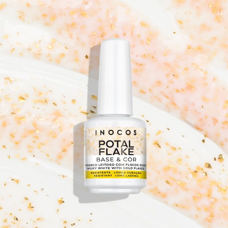 V. GEL INOCOS BASE POTAL BRANCO LEITOSO FLOCOS OURO, 15ML